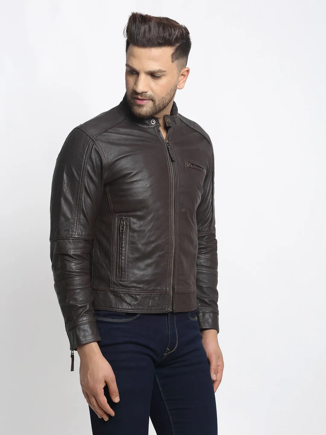 Teakwood Leathers Brown Genuine Leather Jacket - Clearance sale