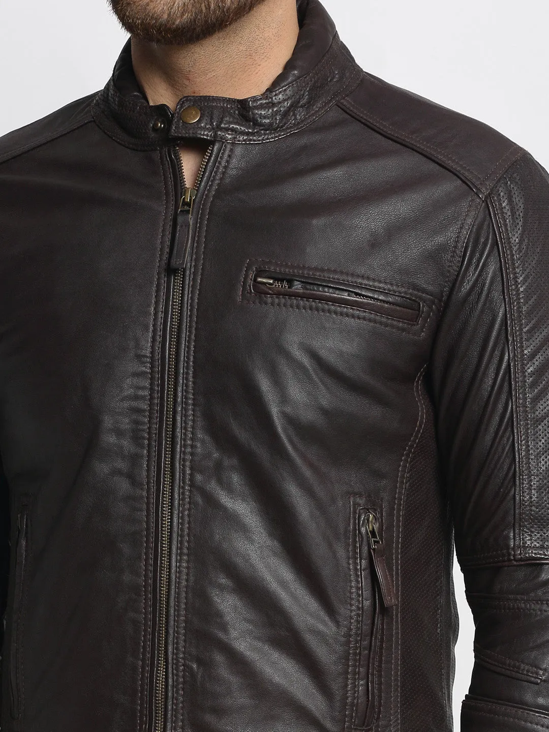 Teakwood Leathers Brown Genuine Leather Jacket - Clearance sale