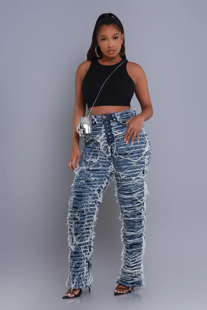 Tear It Up Ultra Distressed Wide Leg Jeans - Dark Wash