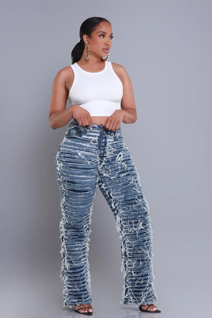 Tear It Up Ultra Distressed Wide Leg Jeans - Dark Wash