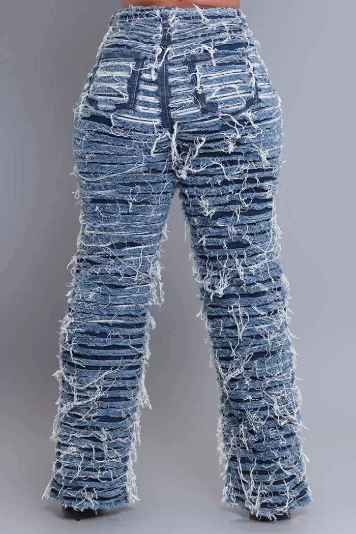 Tear It Up Ultra Distressed Wide Leg Jeans - Dark Wash