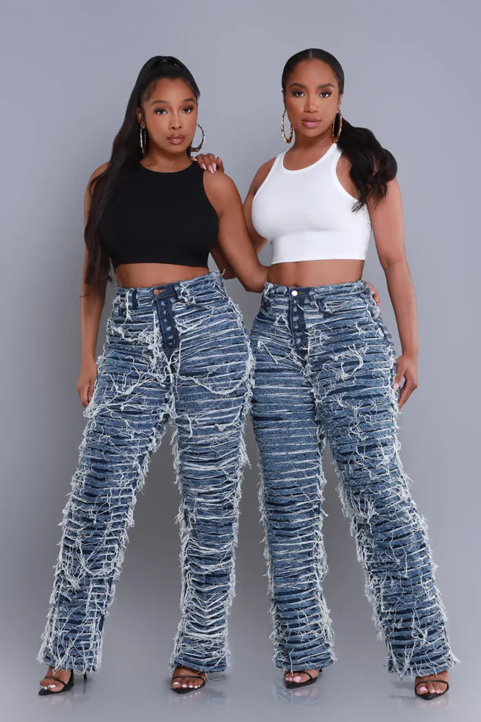 Tear It Up Ultra Distressed Wide Leg Jeans - Dark Wash