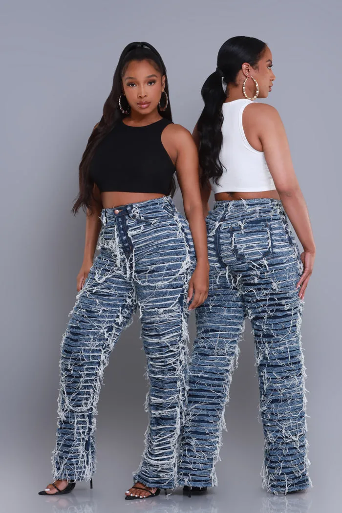 Tear It Up Ultra Distressed Wide Leg Jeans - Dark Wash