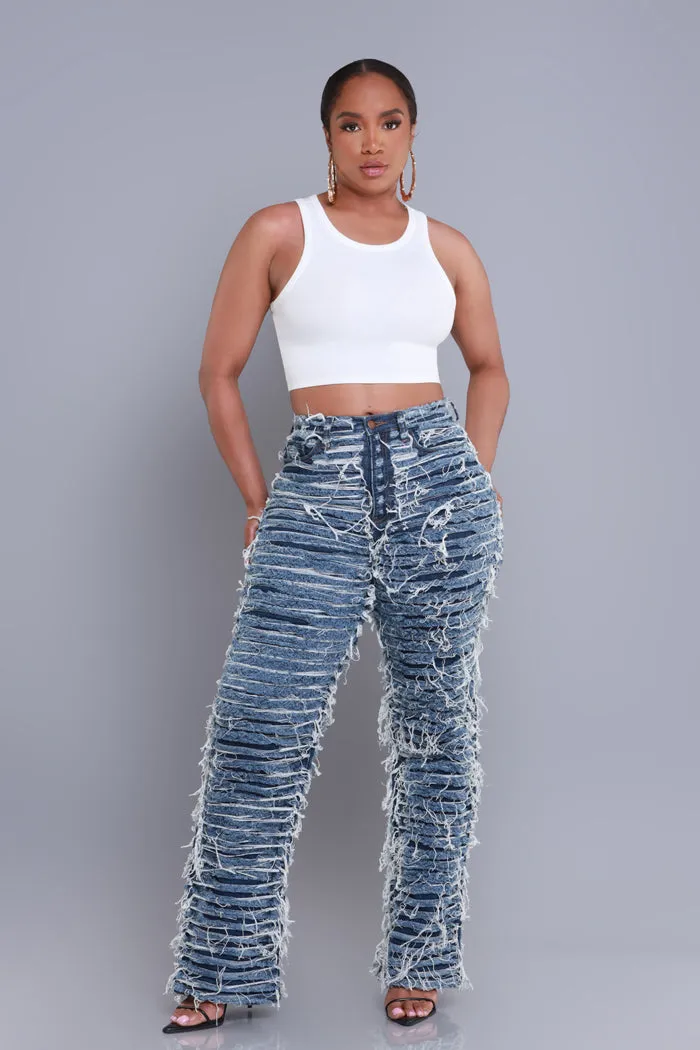 Tear It Up Ultra Distressed Wide Leg Jeans - Dark Wash