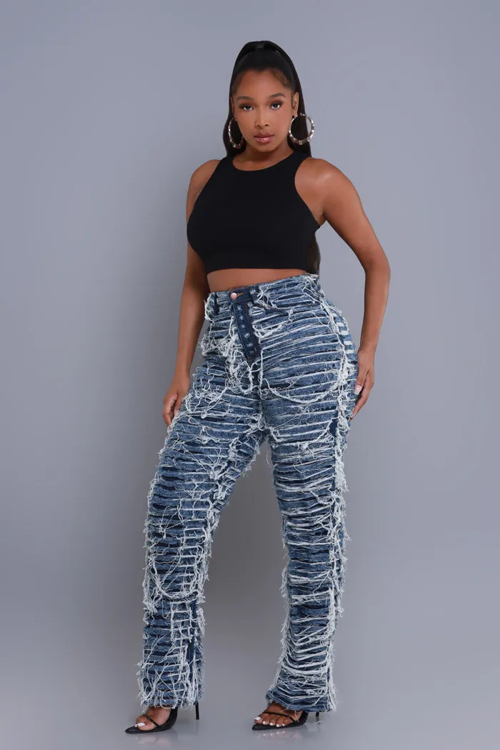 Tear It Up Ultra Distressed Wide Leg Jeans - Dark Wash