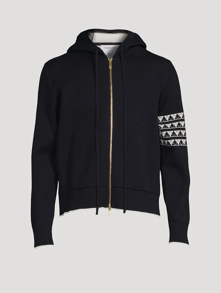 THOM BROWNE Zip Hoodie With Hector Jacquard Back