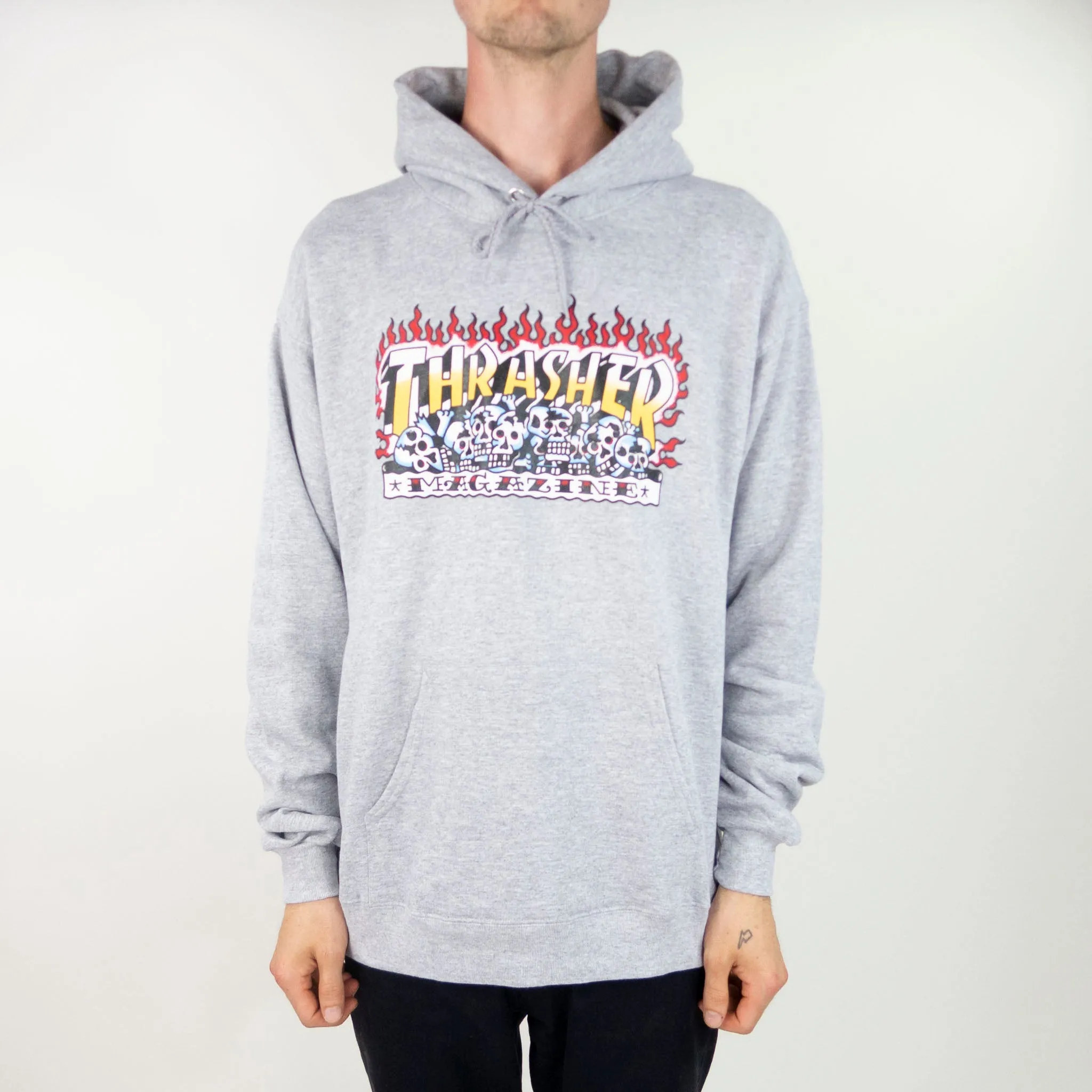 Thrasher Krak Skulls Hoodie - Grey Heather exclusive at Remix