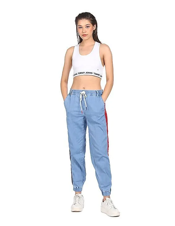 Tommy Hilfiger Women Blue Mid Rise Contrast Panel Jogger Jeans