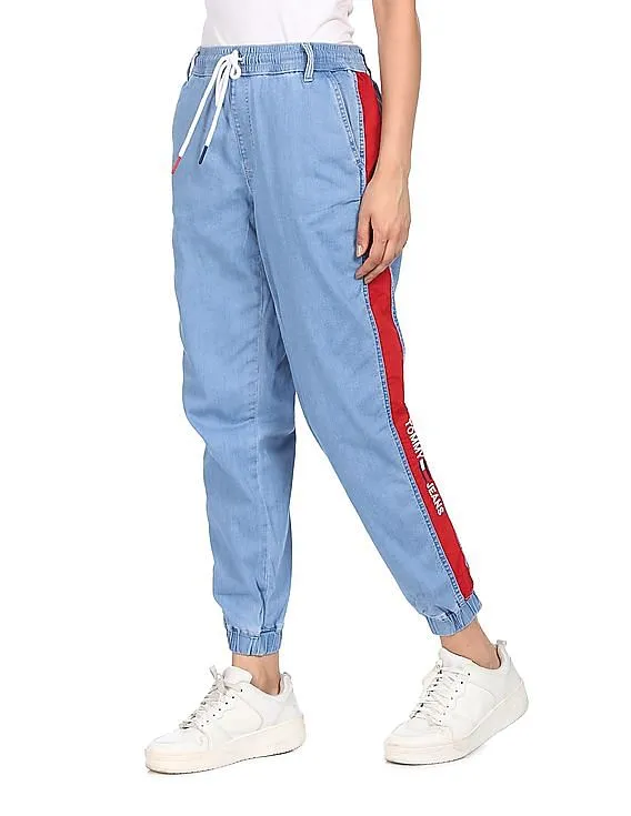 Tommy Hilfiger Women Blue Mid Rise Contrast Panel Jogger Jeans