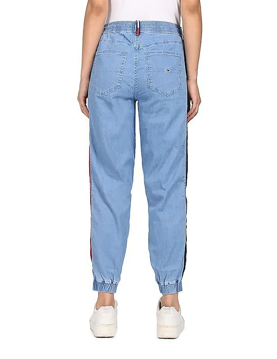 Tommy Hilfiger Women Blue Mid Rise Contrast Panel Jogger Jeans