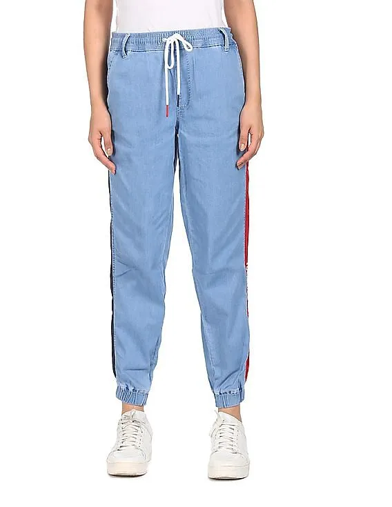 Tommy Hilfiger Women Blue Mid Rise Contrast Panel Jogger Jeans