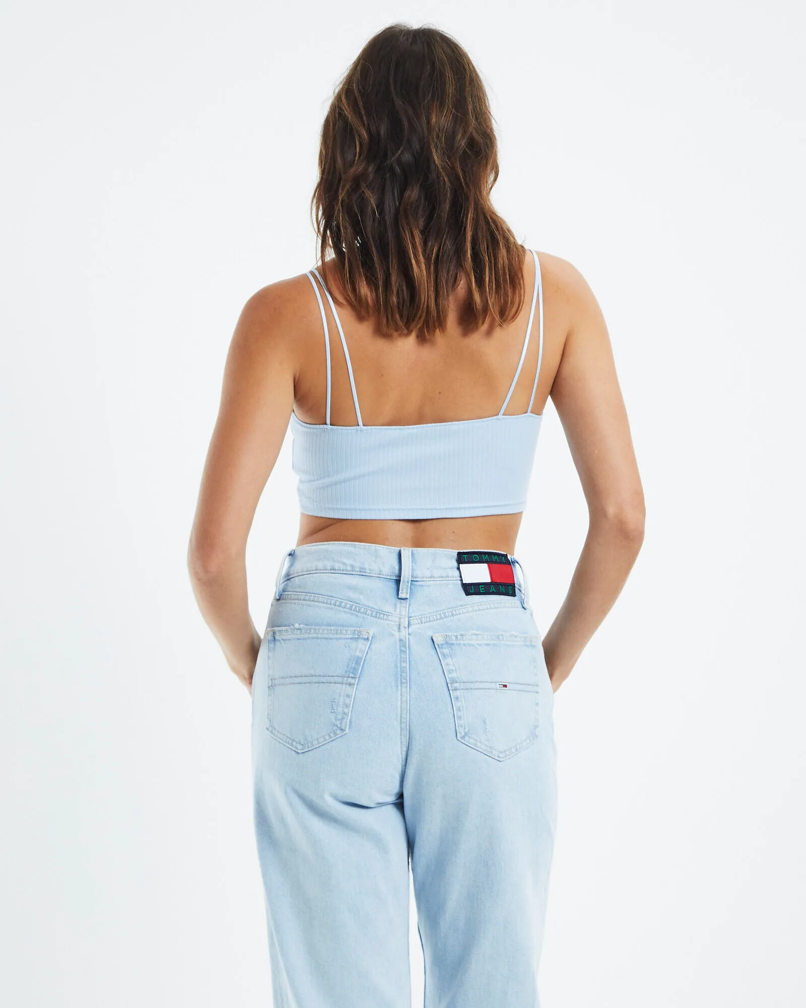 Tommy Jeans TJW Crop Rib Badge Double Strap Singlet Chambray Sky Blue