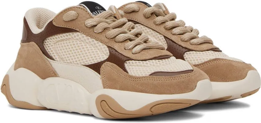 Valentino Garavani Off-White & Brown Bubbleback Sneakers