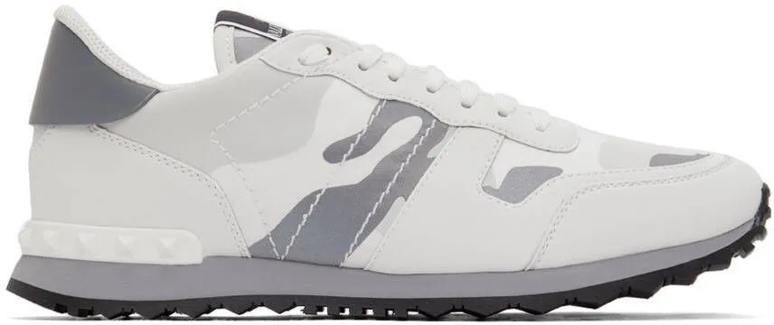 Valentino Garavani White Camo Rockrunner Sneakers