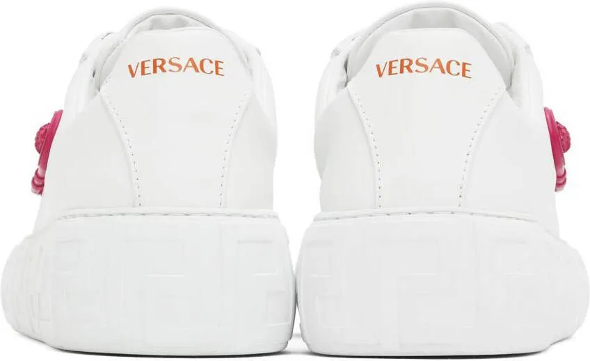 Versace White & Pink Safety Pin Sneakers