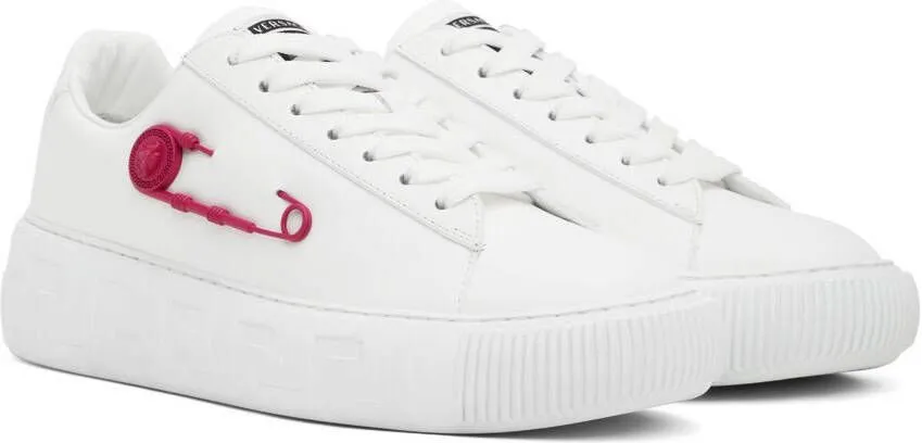 Versace White & Pink Safety Pin Sneakers