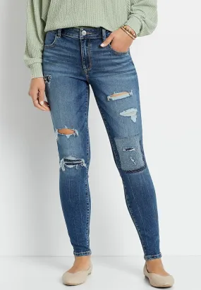 Women Maurices Jeans | Denimflex High Rise Dark Patchwork Destructed Jegging