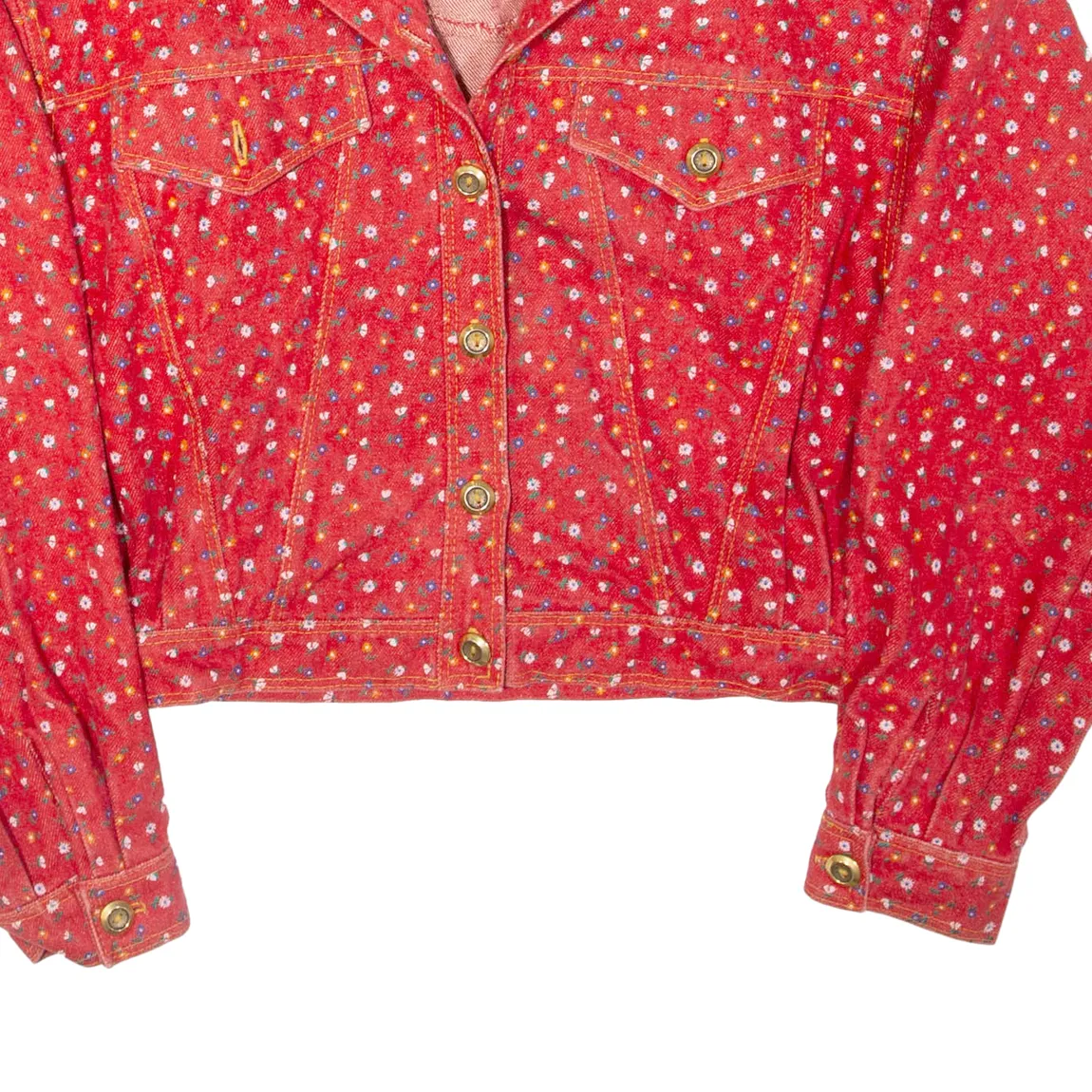 Womens Denim Jacket Red Floral L