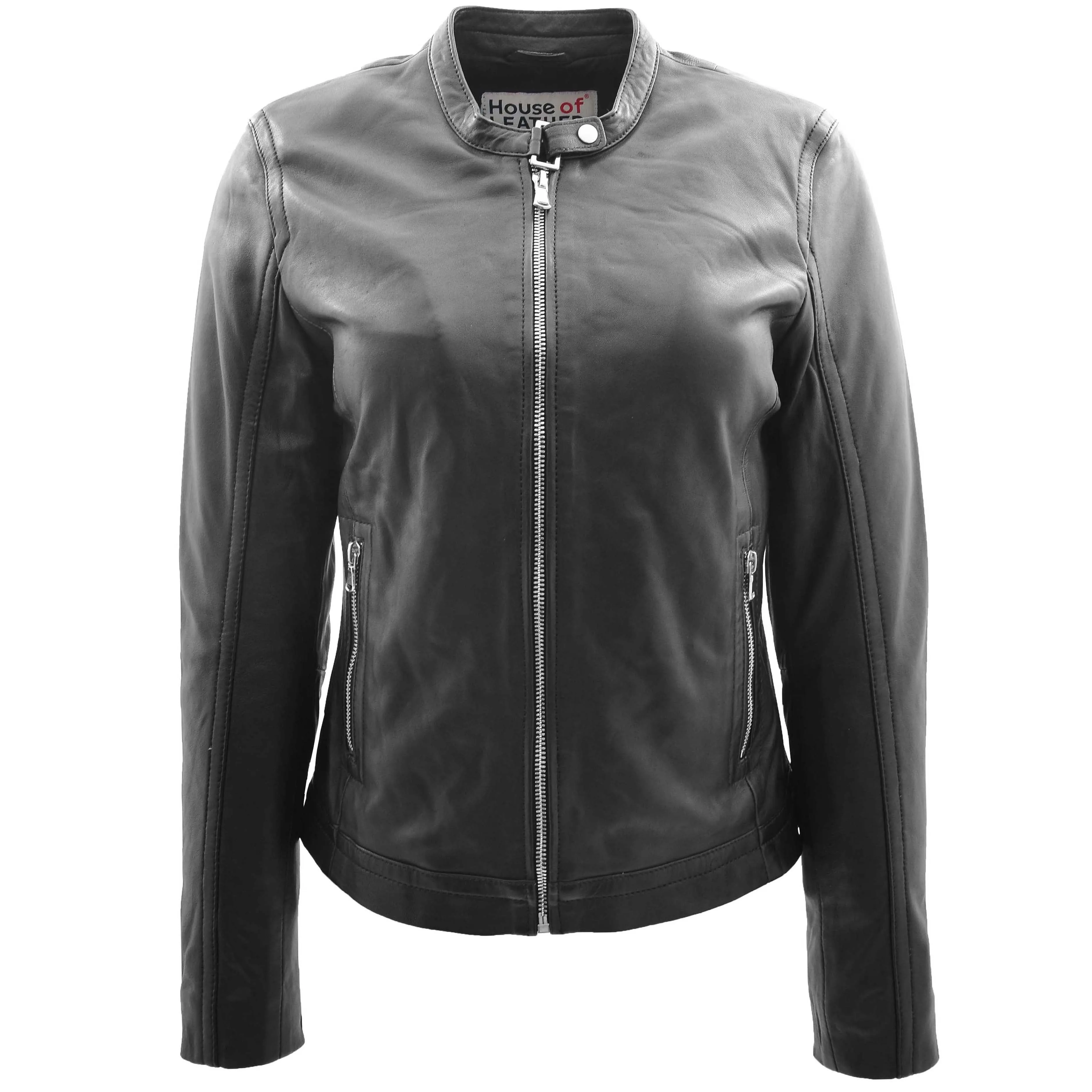 Womens Soft Leather Biker Style Jacket Elyza Black