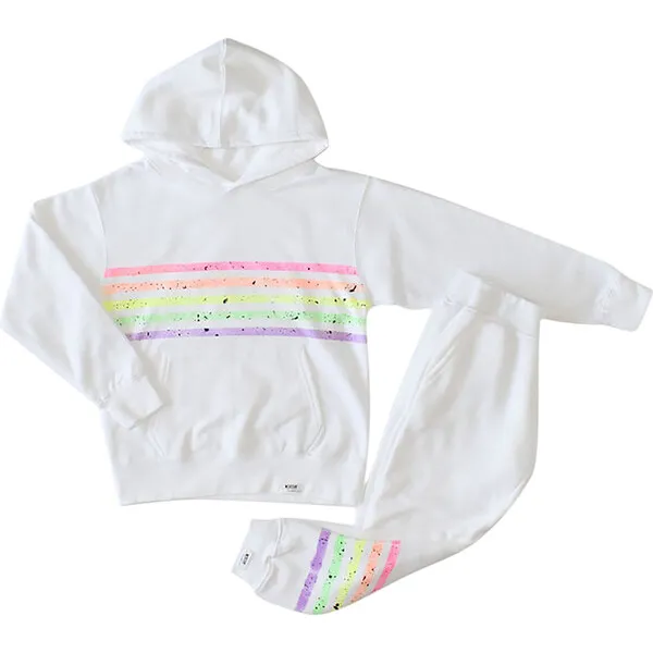 Worthy Threads Kids Joggers, White with Neon Stripes